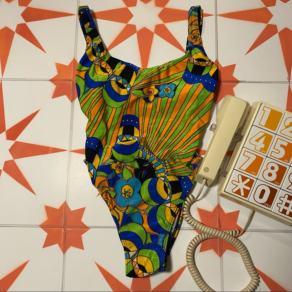 Printed High Thigh Cut One Piece Swimsuit